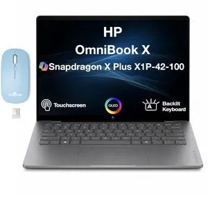 HP OmniBook X Copilot + Laptop 14.0" Touchscreen OLED WUXGA Display (Qualcomm Snapdragon X Plus X1P-42-100, 16GB LPDDR5X, 4TB PCIe SSD, Qualcomm Adreno, Win 11 Pro) w/Dockztorm Wireless Mouse HP OmniBook X Copilot + Laptop 14.0" Touchscreen OLED WUXGA Display (Qualcomm Snapdragon X Plus X1P-42-100, 16GB LPDDR5X, 4TB PCIe SSD, Qualcomm Adreno, Win 11 Pro) w/Dockztorm Wireless Mouse