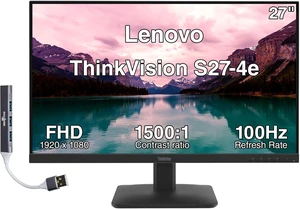 Lenovo ThinkVision S27-4e 27" FHD IPS Monitor, 4ms Response Time, Anti-Glare, Flicker-Free, VESA Mount (100 x 100 mm), VGA, HDMI & Dockztorm USB Port Expander, Black Color (64BEKAT1UZ) Lenovo ThinkVision S27-4e 27" FHD IPS Monitor, 4ms Response Time, Anti-Glare, Flicker-Free, VESA Mount (100 x 100 mm), VGA, HDMI & Dockztorm USB Port Expander, Black Color (64BEKAT1UZ)