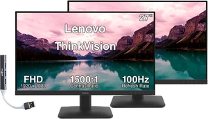 Lenovo ThinkVision 27" FHD IPS Monitor, 4ms Response Time, Anti-Glare, Flicker-Free, 100Hz Refresh Rate, VESA Mount (100 x 100 mm), VGA, HDMI & Dockztorm USB Port Expander, Black Color 2-Pack Lenovo ThinkVision 27" FHD IPS Monitor, 4ms Response Time, Anti-Glare, Flicker-Free, 100Hz Refresh Rate, VESA Mount (100 x 100 mm), VGA, HDMI & Dockztorm USB Port Expander, Black Color 2-Pack