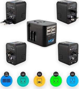 Worldwide All in One Universal USB charger (4 USB charging ports) with Wall AC Power Plug Travel Adapter for over 150 countries including USA/EU/UK/AUS with black pouch by MichaelElectronics2 (Black)