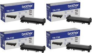 Brother Genuine Black Toner Cartridge 4-Pack, TN730, Replacement Black Toner, Page Yield Up to 1,200 Pages Each