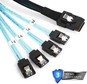 Internal Mini SAS to SATA Cable (SFF-8087 to SATA Forward Breakout) 3.3 Feet