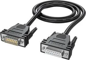 DB15 Cabel Male to Female Double Shielded 10ft/3M,DB 15 Extension Cable Black, 26awg Tinned Copper D-SUB 15 pin Straight Through Cord for CNC, UPS, PLC, Servo Driver.