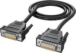 DB15 Male to Male Cable Foil Shielding and Tinned Copper Braid 5 Foot Black D-SUB 15 PIN RS232 Serial Cable 26AWG (5feet /1.5M, Male to Male)