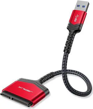 SATA to USB A Cable USB A 3.0 to 2.5 SATA III Hard Drive Adapter Aluminum Shell Nylon Cord External Converter for SSD/HDD Data Transfer-Red