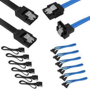 DaKuan Set of 12, Straight and 90 Degree Right-Angle SATA III Cable 6.0 Gbps with Locking Latch, SATA III Cable (6X Black, 6X Blue)