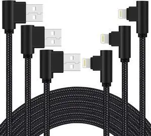 iPhone Charger 3 feet MFi Certified 3 Pack 90 Degree Nylon Braided Lightning Cable Right Angle Charging Cord for iPhone14 13 12 11 Pro X XS XR 8 Plus 7 6 5 and More (Black 3 FT)