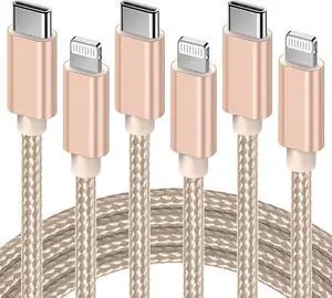 Marchpowe USB C to Lightning Cable - MFi Certified iPhone 14 Fast Charger Cord 3Pack 6ft Charging Cable Compatible with iPhone 14 13 12 Pro Max Mini 11 X XS XR 8 Plus -Gold