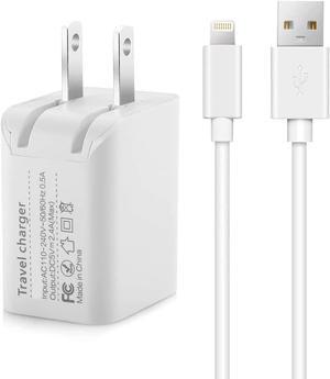 iPhone Charger with Wall Plug - 10Ft Lightning Cable/Cord + 5V/2.4A Dual Port USB Power Adapter