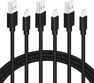 Black iPhone Charger Cable, 3-Pack 3FT MFi Certified Fast Charging Cord Data Sync Lightning to USB-A Cable Compatible with iPhone14/13/12/ Mini/Pro/Max/ 11/ XS/XR/SE/ 8/7/ 6/ Plus/iPad/AirPods