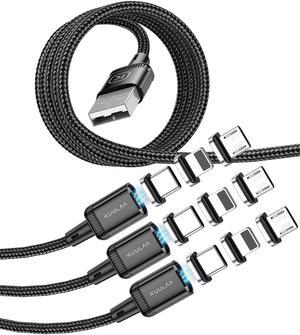 KUULAA 3Pack Magnetic Charging Cable USB C,3A Fast Charging/Data Transmission with 3 in 1 Charging Tips Nylon-Braided Phone Cable Compatible for iProduct/Type C/Micro Device(3.3ft/6.6ft/6.6ft)