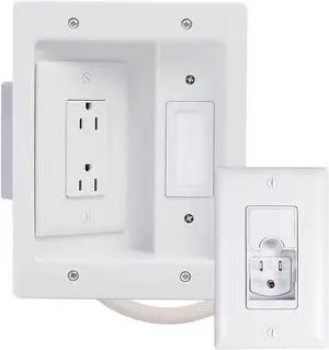 HT22U2WHR12 In Wall Cable Management Pro Kit, Cable Management Hides All Cords, TV Outlet Wall Kit Works with All TV Power Plugs, 12 Foot In Wall Rated Cable, Recessed TV Outlet, White