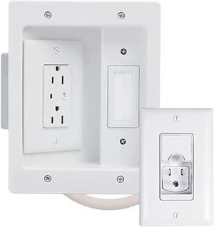 Legrand - OnQ In Wall TV Power Kit, TV Outlet Box Supports 5.1 Speaker System, TV Outlet Wall Kit to Hide Cords, Recessed TV Outlet Design Saves Space and Works with All Plugs, White, CPS306WV1