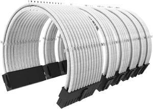 [Upgraded] White PSU Extension Cable Kit with Cable Combs 11 45 inch Length Extension Power Supply Cable Kit 24-pin 8-pin 6-pin for ATX Power Supply
