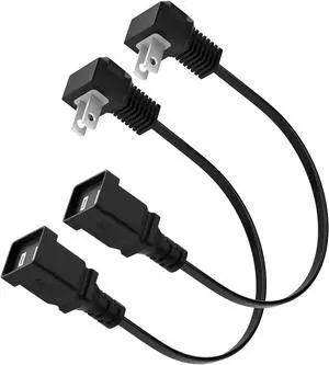 Short Extension Power Cord 2 Prong 1ft/0.3m 2-Pack, BolAAzuL 90 Degree USA Power Black Extension Cord Right Angled Extension Plug Male to Female for Christmas Lights