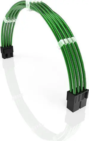LINKUP - 50cm PSU PC Power Extension Cable Metallic Sleeved Silicone Coated Soft & Flexible to Route Custom Mod GPU w/Comb1x 8P (6+2) GPU PCIe500mm - Green
