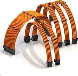 LINKUP - 30cm PSU Cable Extension Sleeved Custom Mod GPU PC Braided w/Comb Kit - Compatible with RTX30901 x 24 P (20+4)2 x 8 P (4+4) CPU3 x 8 P (6+2) GPU Set300mm - Orange