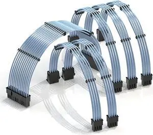 LINKUP - 30cm PSU Cable Extension 18AWG Oxygen Free Copper (OFC) Teflon Jacket Custom Mod GPU PC w/Comb Kit1 x 24 P (20+4)2 x 8 P (4+4) CPU3 x 8 P (6+2) GPU Set300mm - Blue