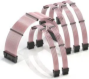 LINKUP - 30cm PSU Cable Extension 18AWG Oxygen Free Copper (OFC) Teflon Jacket Custom Mod GPU PC w/Comb Kit1 x 24 P (20+4)2 x 8 P (4+4) CPU3 x 8 P (6+2) GPU Set300mm - Pink
