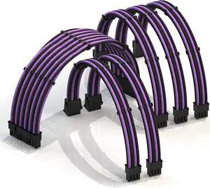 LINKUP - 50cm PSU Cable Extension Sleeved Custom Mod GPU PC Braided w/Comb Kit - Compatible with RTX30901 x 24 P (20+4)2 x 8 P (4+4) CPU3 x 8 P (6+2) GPU Set500mm - PurpleBlack