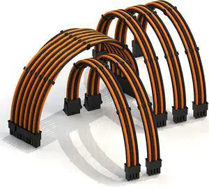 LINKUP - 30cm PSU Cable Extension Sleeved Custom Mod GPU PC Braided w/Comb Kit - Compatible with RTX30901 x 24 P (20+4)2 x 8 P (4+4) CPU3 x 8 P (6+2) GPU Set300mm - OrangeBlack
