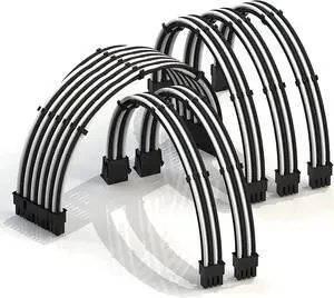 LINKUP - 30cm PSU Cable Extension Sleeved Custom Mod GPU PC Braided w/Comb Kit - Compatible with RTX30901 x 24 P (20+4)2 x 8 P (4+4) CPU3 x 8 P (6+2) GPU Set300mm - WhiteBlack