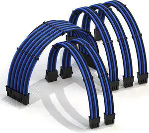 LINKUP - 30cm PSU Cable Extension Sleeved Custom Mod GPU PC Braided w/Comb Kit - Compatible with RTX30901 x 24 P (20+4)2 x 8 P (4+4) CPU3 x 8 P (6+2) GPU Set300mm - Blueblack