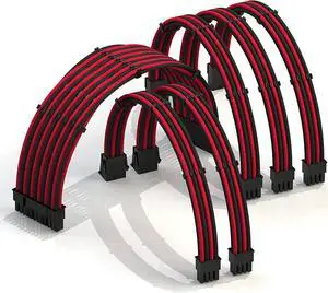 LINKUP - 30cm PSU Cable Extension Sleeved Custom Mod GPU PC Braided w/Comb Kit - Compatible with RTX30901 x 24 P (20+4)2 x 8 P (4+4) CPU3 x 8 P (6+2) GPU Set300mm - RedBlack