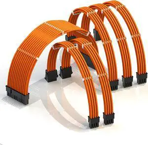 LINKUP - 50cm PSU Cable Extension Sleeved Custom Mod GPU PC Braided w/Comb Kit - Compatible with RTX30901 x 24 P (20+4)2 x 8 P (4+4) CPU3 x 8 P (6+2) GPU Set500mm - Orange