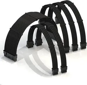 LINKUP - 30cm PSU Cable Extension Sleeved Custom Mod GPU PC Braided w/Comb Kit - Compatible with RTX30901 x 24 P (20+4)2 x 8 P (4+4) CPU3 x 8 P (6+2) GPU Set300mm - Black