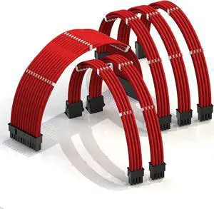 LINKUP - 30cm PSU Cable Extension Sleeved Custom Mod GPU PC Braided w/Comb Kit - Compatible with RTX30901 x 24 P (20+4)2 x 8 P (4+4) CPU3 x 8 P (6+2) GPU Set300mm - Red