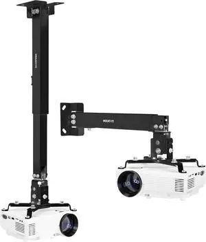Mount-It! Projector Ceiling Mount and Wall Mount with Adjustable Arm, Universal Projector Mount for LCD/DLP Projectors, Flush Mount Option, Built-in Cable Management, 40lb Capacity, Black