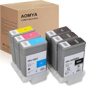 Aomya 6 Pack PFI-102 Ink Cartridge Compatible with Canon ImagePROGRAF iPF500/510/600/610/700/710/720/750/755/760/765, 130ML Ink Cartridge (2MBK, BK, C, M, Y) - Black Ink