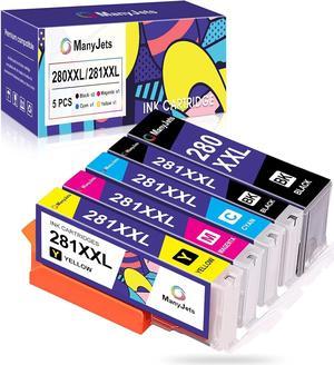 ManyJets 280 and 281 XXL Compatible Ink Cartridge Replacement for Canon 280 281 PGI-280XXL CLI-281XXL Work with Canon PIXMA TS9520 TS9521C TR7520 TR8520 TS6320 TS702 TS9120 TS8120 TS8220 (5-Pack)