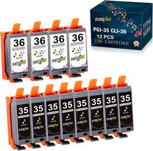 DOREINK 35 36 Compatible PGI-35 CLI-36 Ink Cartridge for Canon PGI-35 CLI-36 PGI35 CLI36 to use with Pixma iP110 iP100 TR150 Mini260 Mini320 Printer(8 Black, 4 Tri-Color) 12 Pack