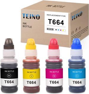 TEINO Compatible Ink Bottle Replacement for Epson 664 T664 use with Epson Expression L355 L210 L120 L555 L200 ET2650 ET2550 ET4550 ET4500 Workforce ET16500 Black Cyan Magenta Yellow 4Pack