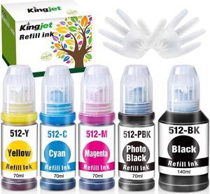 Kingjet Compatible Refill Ink Replacements for Epson 512 T512 Use with Expression ET-7700 ET-7750 EcoTank (2 Black, 1 Cyan, 1 Magenta, 1 Yellow) - 5 Pack