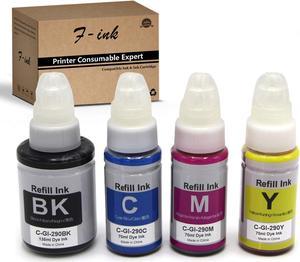 F-INK Refill Ink Bottle Replacement for Canon GI-290 Ink kit,Work with PIXMA G1200 G2200 G3200 G4200 G4210 Printer BK 135ml, C/M/Y 70ml