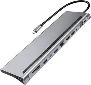 External Hard Drives 12-in-1 Type-C HUB 4K Docking Station Dual HDMI RJ45 Gigabit LAN PD Laptop Docking Stations