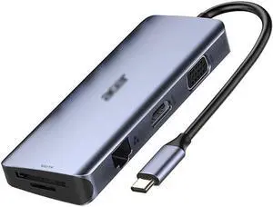 Port Expander 10-in-1 USB C Dock Hub with Ethernet, HDMI, VGA, 3 USB 3.0, 60W PD, SD/TF Cards Reader, 3.5mm Audio Port Docking Station USB Splitter