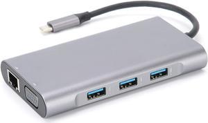 Multifunction Docking Station, Computer Adapter, Durable Effective Docking Station, VGA RJ45 PD USB 3.0 HUB Adapter, for Computer Information Transfer