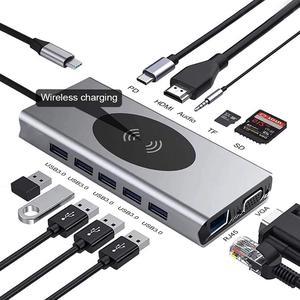 USB C Hub 13 in 1 Multi Function Type c Adapter USB C to HDMI 3.5mm Jack Audio SD TF HDMI VGA RJ45 USB3.0 Type c Docking Station for MacBook PRO