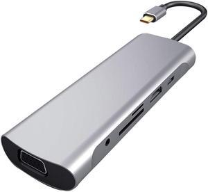 Hub 10-in-1 USB C Adapter Aluminum with HDMI 4K USB 3.0 VGA RJ45 Gigabit Ethernet Type-C PD 3.0 60W Micro SD/TF for for Type C Devices