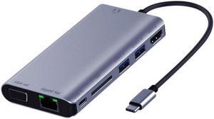 USB C Hub 8 in 1 USB C Adapter with 4K 1080P VGA Gigabit Ethernet RJ45 SD/Micro SD Card Reader Type C USB 3.0 USB-C Hub Adapter pace Gray