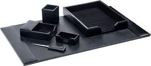 Bonded Leather Desk Set - Luxury Leather Desk Pad & Desk Organization Essentials (Black, 6 Piece)