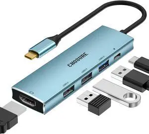 USB C Hub, 5 in 1 USB C Splitter Thunderbolt 3 Hub to 4K HDMI Adapter for MacBook, 3 USB Ports, 100W PD Charger, Chosure Type C Dongle Compatible with MacBook,and More Type C All (Light Blue)