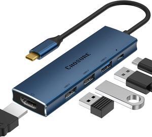 USB C Hub, 5 in 1 USB C Splitter Thunderbolt 3 Hub to 4K HDMI Adapter for MacBook, 3 USB Ports, 100W PD Charger, Chosure Type C Dongle Compatible with Macbook,More (Deep Blue)