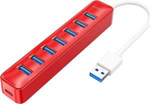 iDsonix USB Hub 3.0, 7 Port USB Hub Splitter, USB Hub for Laptop, iMac, Surface Pro, XPS, USB Flash Drives, Mobile HDD, Printer, Camera, and More -Red