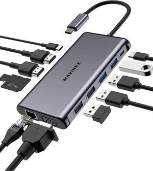 USB C Docking Station, MAVINEX Triple Display USB C Hub 12 in 1 with Dual 4K HDMI & 1080P VGA, 100W PD, 1Gbps Ethernet, USB-C and 4 USB-A Ports, SD TF Card Reader, for MacBook and Windows