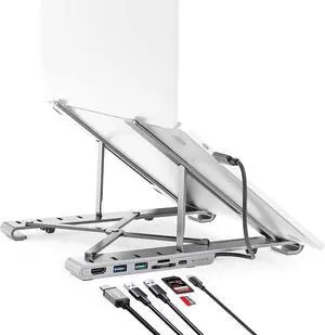 HyperDrive 7 in 1 USB C Hub Laptop Stand - HDMI 4K30Hz, USB-C 100W PD, USB-A 5Gbps, SD/MicroSD, Compatible with MacBook/iPad/Windows/Chrome - 10-17 Laptop Docking Station Stand